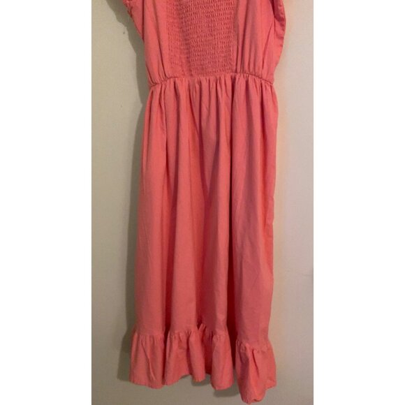 Blueberi Boulevard Coral Pink Midi Dress Puff Sleeve Embroidered Floral Cottagec - Picture 2 of 13